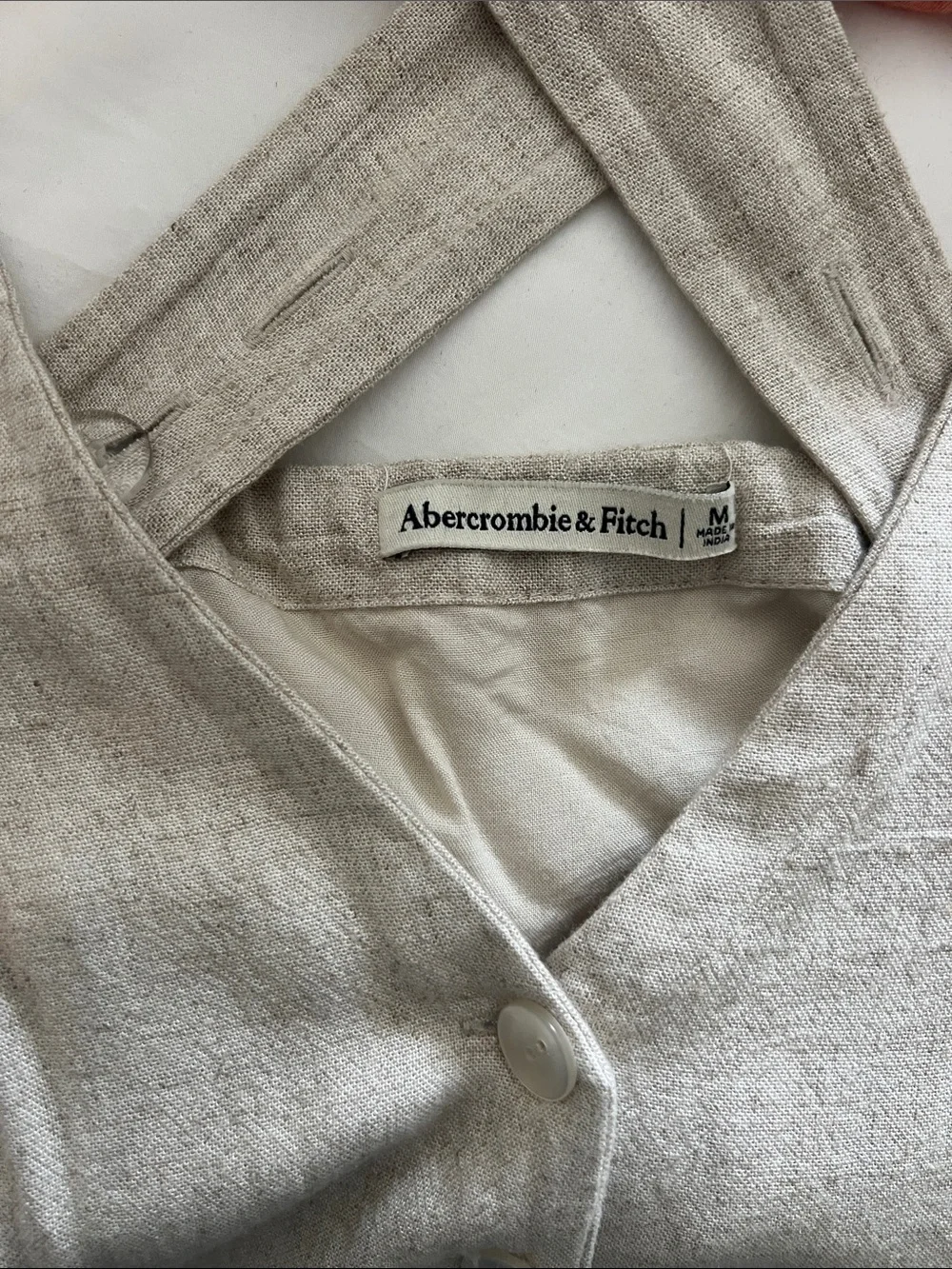 Abercrombie and Fitch Linen-Blend V-Neck Button Front Women's Vest - Natural